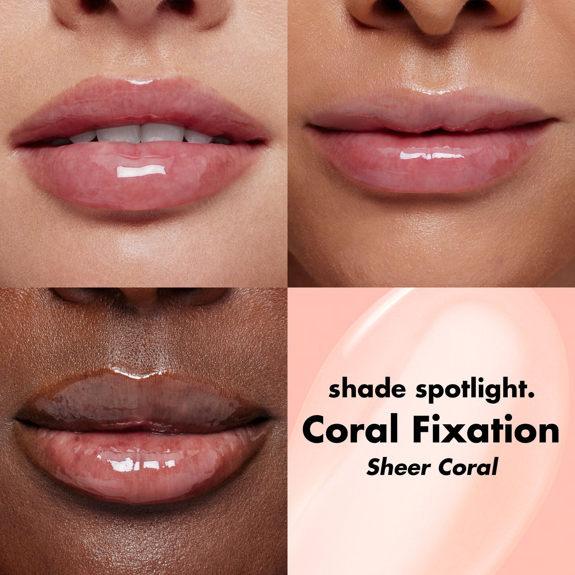 Coral Fixation Glow Reviver Lip Oil on Different Skin Tones